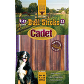 Cadet Bull Sticks packaging highlights single-ingredient beef chews for dogs.