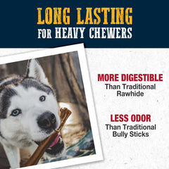 Cadet bully hide sticks digestible beef hide layer closeup: easier chewing for dogs.