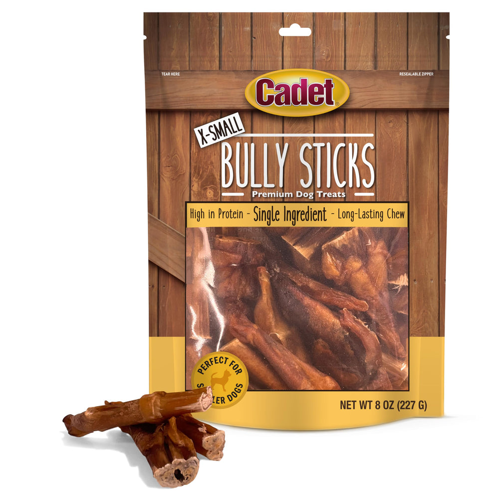 Cadet Bully Sticks for extra-small dogs pack promotes long-lasting chew.