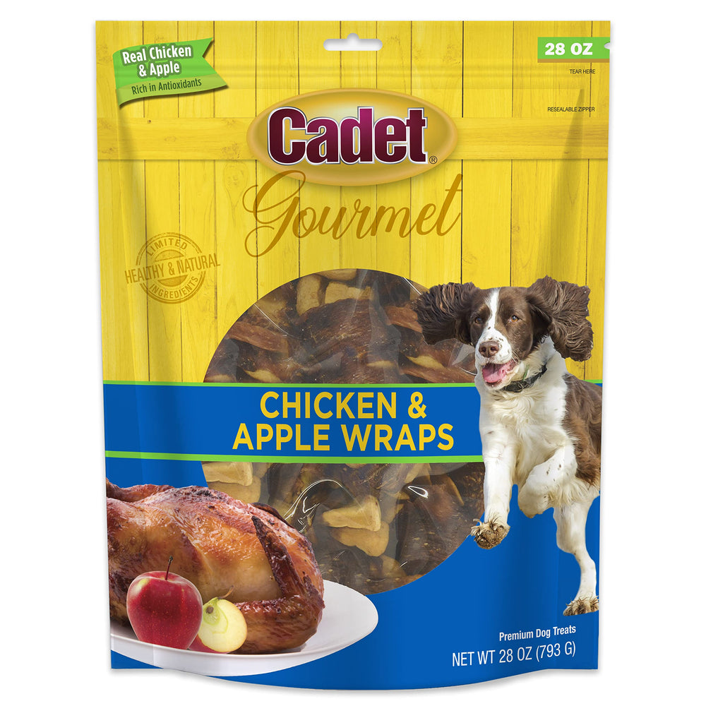 Cadet Gourmet Chicken & Apple Wraps packshot highlights natural ingredients and wholesome flavor.