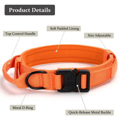 CADONO orange tactical collar close-up emphasizes quick-release buckle for easy on/off.