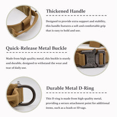 Cadono tactical dog collar with heavy metal buckle emphasizes secure, quick-release hardware.