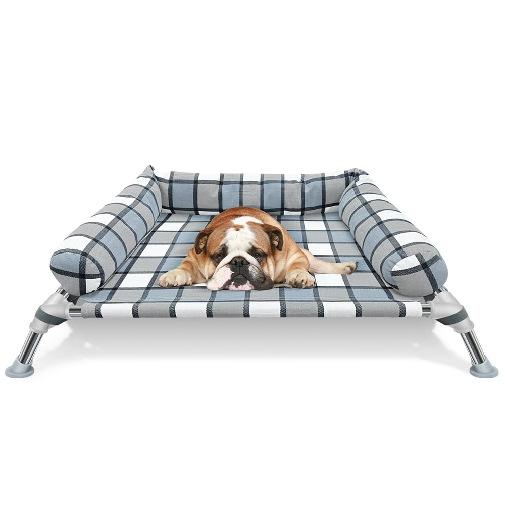 Caghash elevated dog bed cot front-view highlights sturdy frame and cooling comfort.