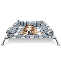 Caghash elevated dog bed cot front-view highlights sturdy frame and cooling comfort.