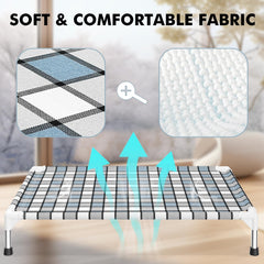 Caghash elevated outdoor dog bed front view highlights sturdy legs and clean lines.
