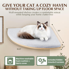 Callico Haven Corner Cat Wall Shelf side view highlights hidden mounts and clean modern look.