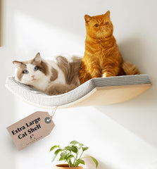 Callico Haven extra-large curved shelf shows sturdy C-shape for spacious cat lounging.