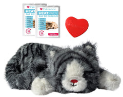 Calmeroos heartbeat toy in grey stripe improving separation anxiety comfort for pets