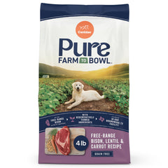 CANIDAE Pure Farm free-range bison kibble in a bowl for lean muscle support.