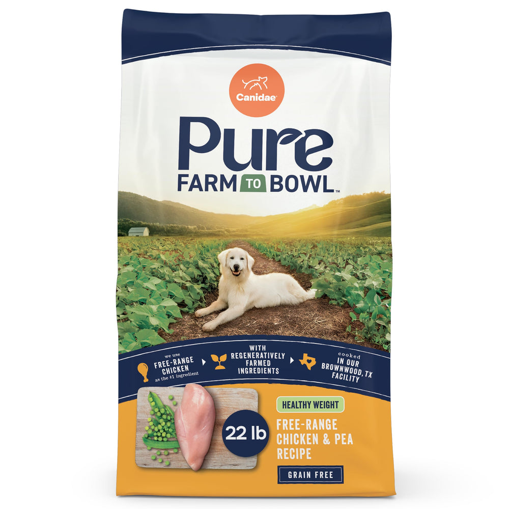 CANIDAE Pure Farm free-range chicken bowl; protein-rich meal for lean muscles and healthy weight.