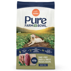 CANIDAE Pure Farm to Bowl cage-free duck kibble in a bowl for lean muscle support