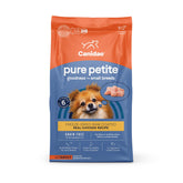 CANIDAE Pure Petite chicken-recipe bag shows small-breed formula with chicken first ingredient.