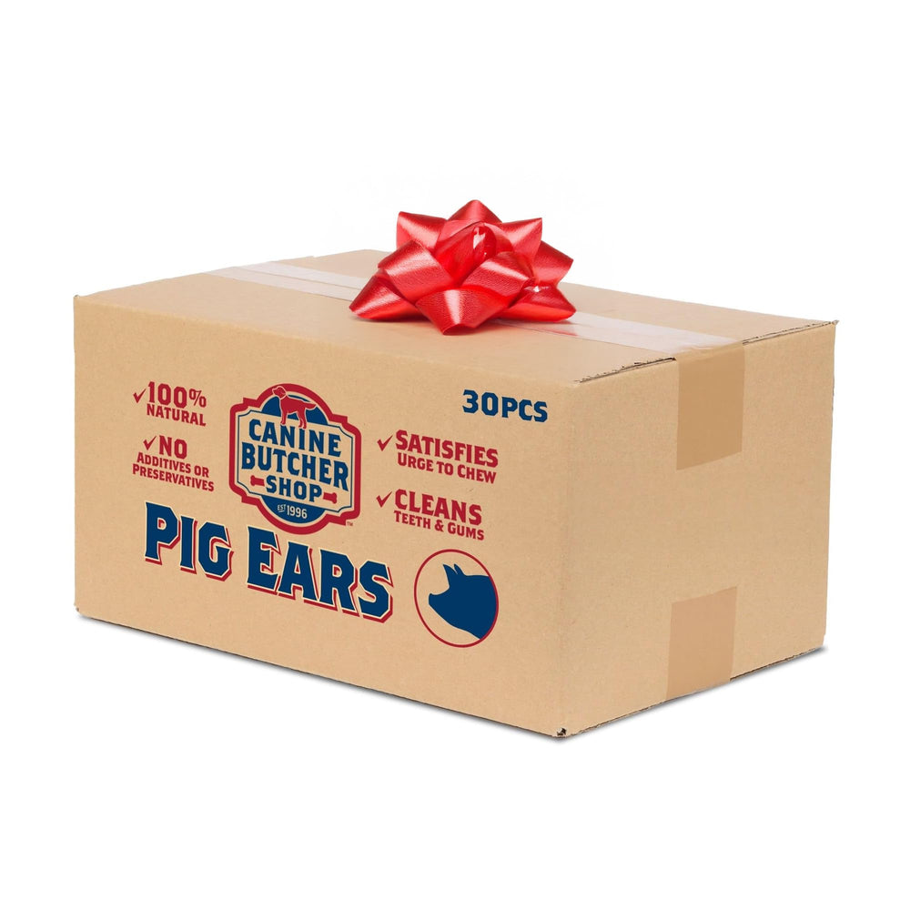 Canine Butcher Shop pig ears 30-pack ready-to-chew, USA-made, all natural.