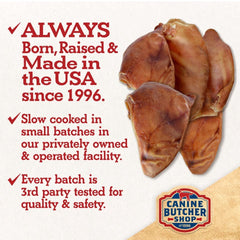Canine Butcher Shop USA-sourced pig ears for natural, long-lasting chews.