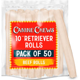Canine Chews 10in rawhide roll packaged, long-lasting chew for large dogs