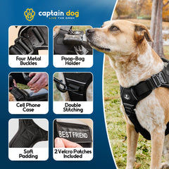 Captain Dog XXL Dog Harness 4 Buckles ensures secure, adjustable fit.