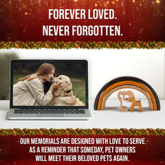 Capti Rainbow Bridge dog memorial handcrafted wood details highlight artisanal craftsmanship.