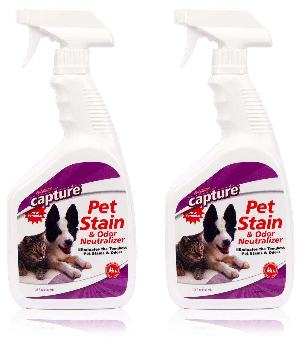 Capture Pet Stain & Odor Remover 32oz bottle cleans tough messes on carpet without harsh chemicals.