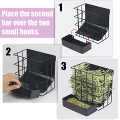 CAIQINLI hay feeder dual-function shows hay and food in one, reducing waste.