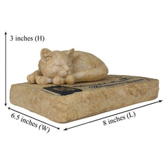 Carchistan cat memorial features sleeping cat statue and memorial poem.