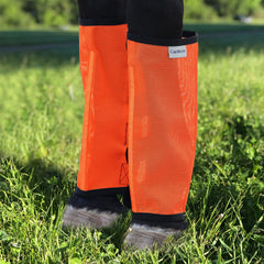 CareMaster orange fine-mesh fly boots front view protect front legs outdoors from flies.