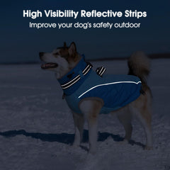 CAREUPET XL blue coat's plush turtleneck adds neck warmth.