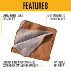 Carhartt Firm Duck Sherpa-Lined Pet Blanket interior sherpa textures provide cozy warmth
