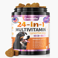 Carmelie 24-in-1 dog vitamins chew focused on hip and joint support.