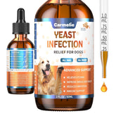 Carmelie Natural Yeast Relief for Dogs bottle front, supports gentle itch relief