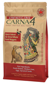 CARNA4 all life stages chicken formula bag open showing natural ingredients