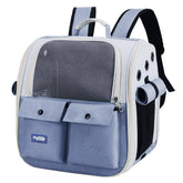 Carry Me Please blue cat carrier backpack closed view for easy portability.