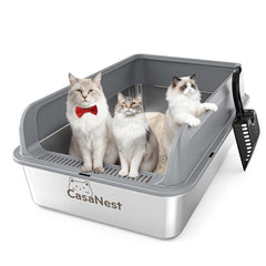 CasaNest XXXL stainless steel litter box viewed in full size for big cats.