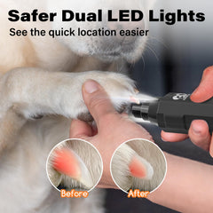 Casfuy 6-Speed Dog Nail Grinder dual LEDs help prevent over-clip during trimming.