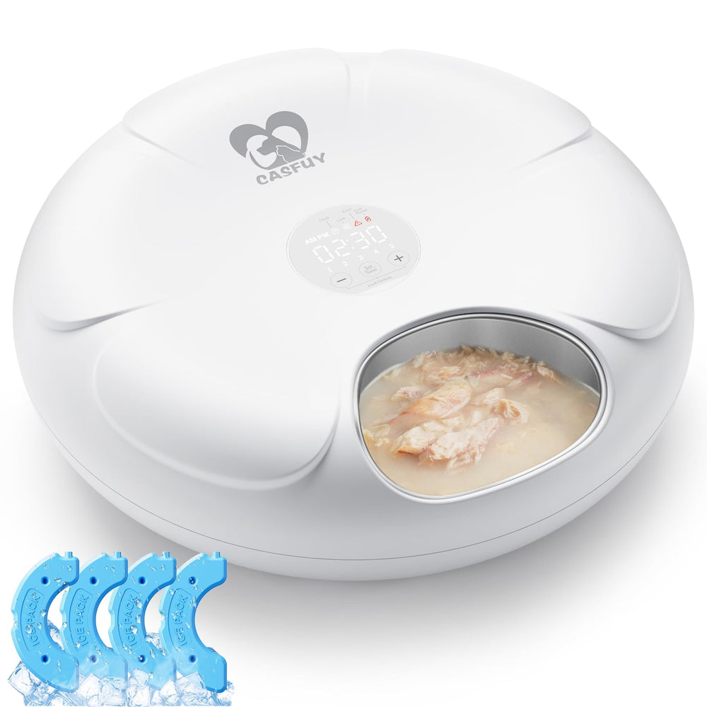Casfuy automatic cat feeder front view showing compact design for scheduled meals.