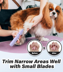 Casfuy cordless dog paw trimmer with standard head for ears and face detail