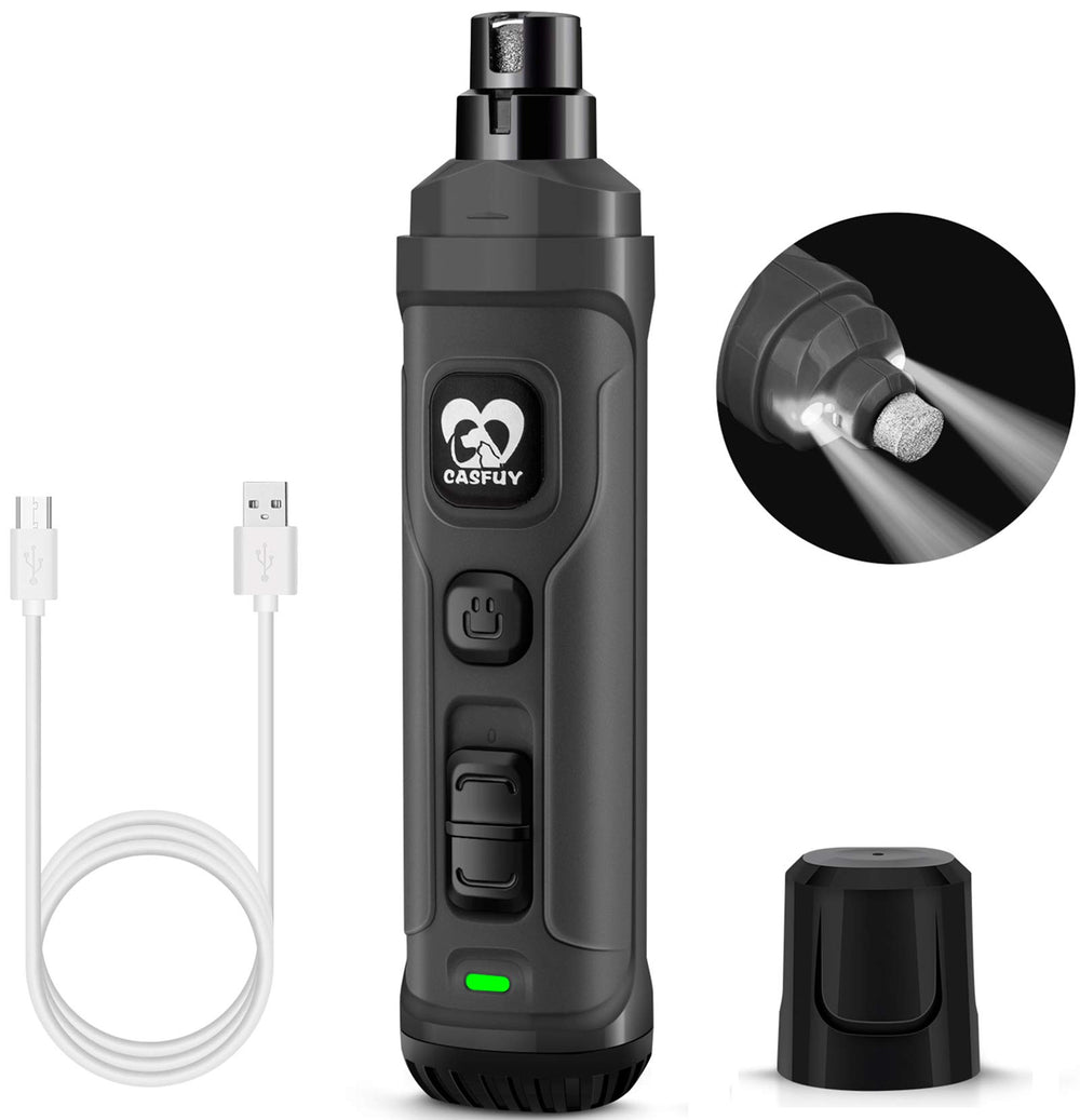 Casfuy dog nail grinder with dual LED lights for precise quick-spot trimming and reduced over-grinding.