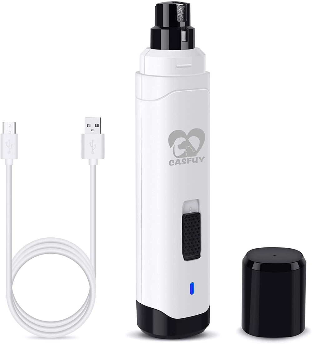 Casfuy dog nail grinder upgraded beside charging base for quick setup.