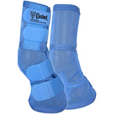 Cashel Crusader blue leg guard, front view, reduces stomping and protects pasterns