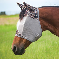 Cashel Crusader Fly Mask Leopard side view shows secure, comfortable fit.