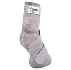 Cashel Crusader leg guards grey adjustable-strap demonstrating flexible fit