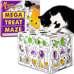 Cat Amazing MEGA box open shows enrichment play with treats.