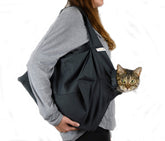 Cat-in-the-Bag Cozy Comfort Carrier front view for small cats, ideal for travel