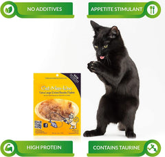 Cat-Man-Doo Bonito Flakes serving bowl scene suggests snack toppers for cat treats.