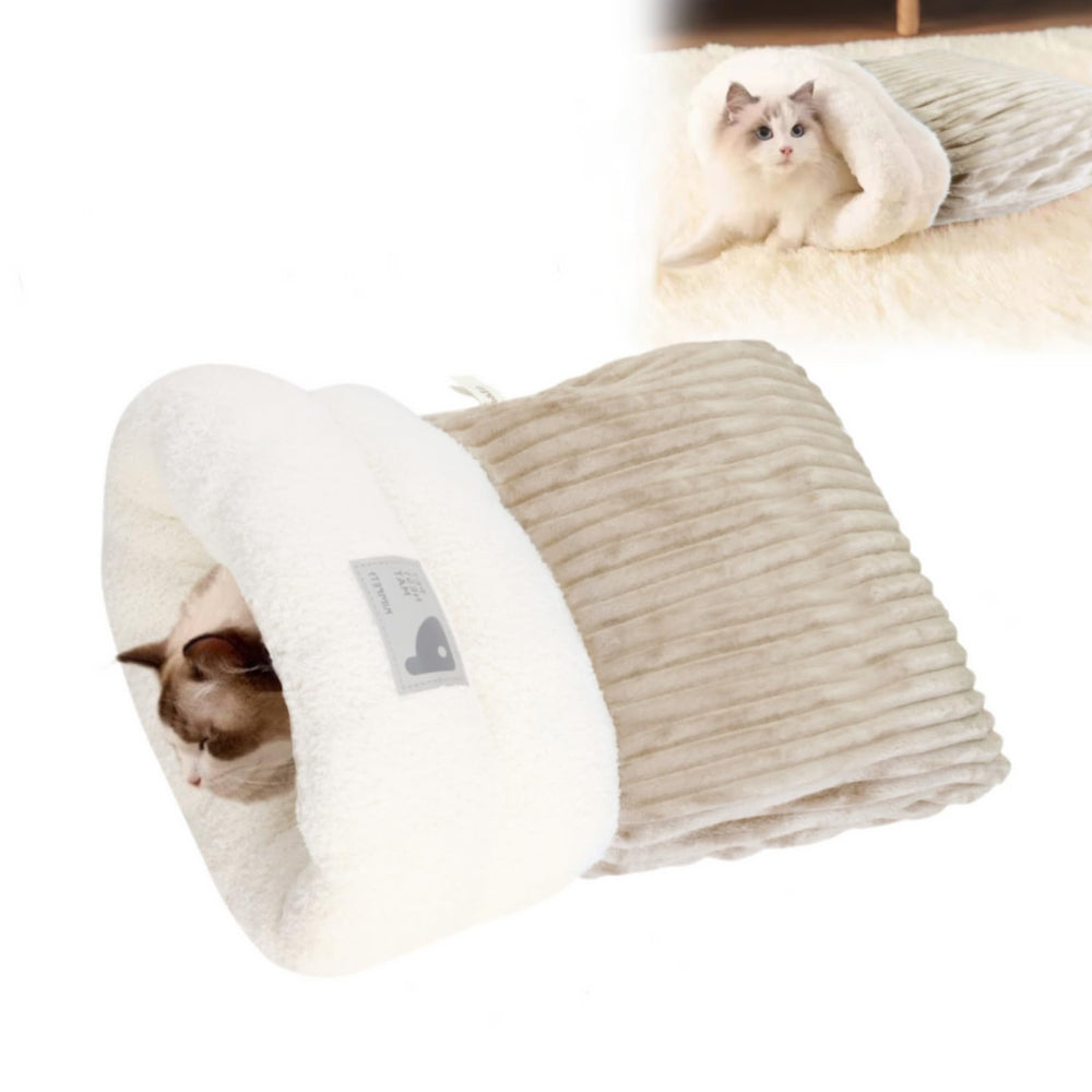 Cat Sleeping Bag brown exterior provides cozy warmth for indoor cats