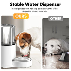 CatAve gravity-fed dog water dispenser illustrating steady refill capability