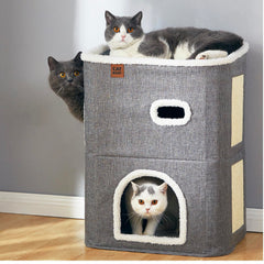 CATBOAT two-storey cat house indoors with triple levels for play and lounging