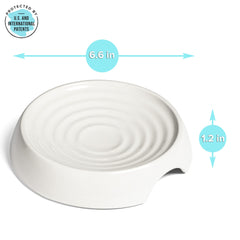 CatGuru wide dish supports comfortable licking for kittens and cats.