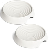 CatGuru cat bowls set of 2 in white ceramic with shallow whisker-friendly design.