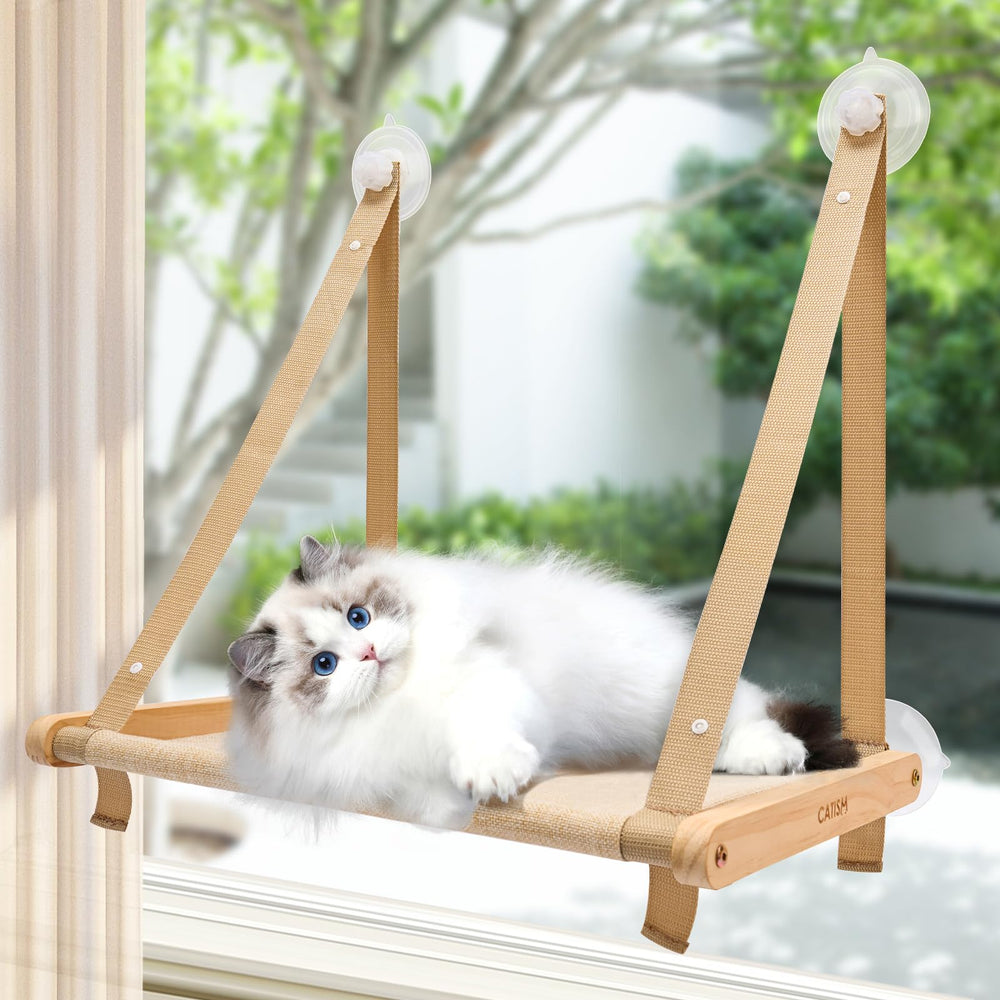 CATISM Cat Window Perch full setup shows a spacious lounging area for sun-loving cats
