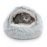 CATISM Cozy Plush Hooded Cat Bed front view with warm private nest